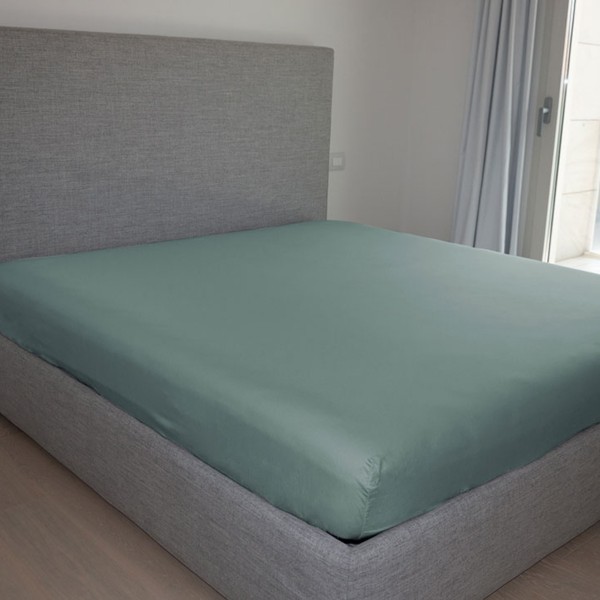 Lenzuola sotto con angoli letto matrimoniale 180x200 Cavalieri Lara in cotone colore Salvia