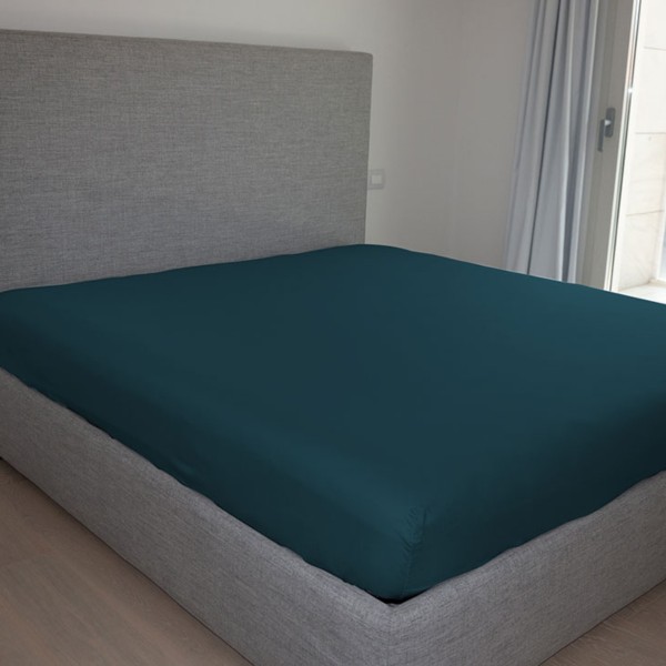 Lenzuola sotto con angoli letto matrimoniale 180x200 Cavalieri Lara in cotone colore Pavone