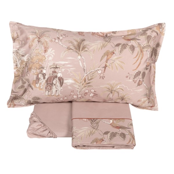 Completo lenzuola matrimoniale Fazzini Oriental Dream rosa