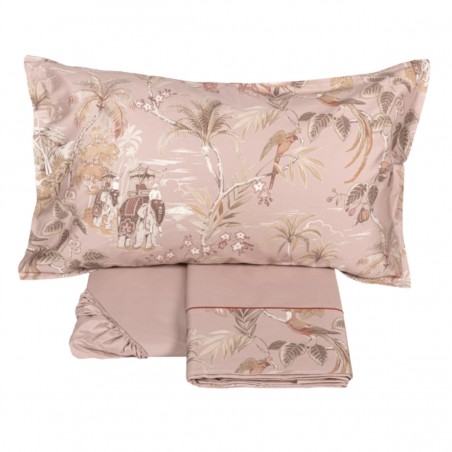 Completo lenzuola matrimoniale Fazzini Oriental Dream rosa
