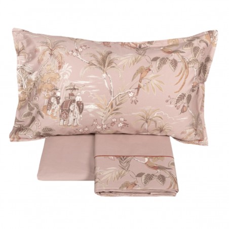 Completo lenzuola matrimoniale Fazzini Oriental Dream rosa