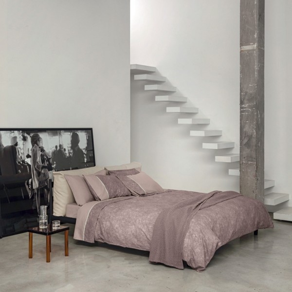 Completo lenzuola matrimoniale flanella Fazzini Galuchat rosa boho