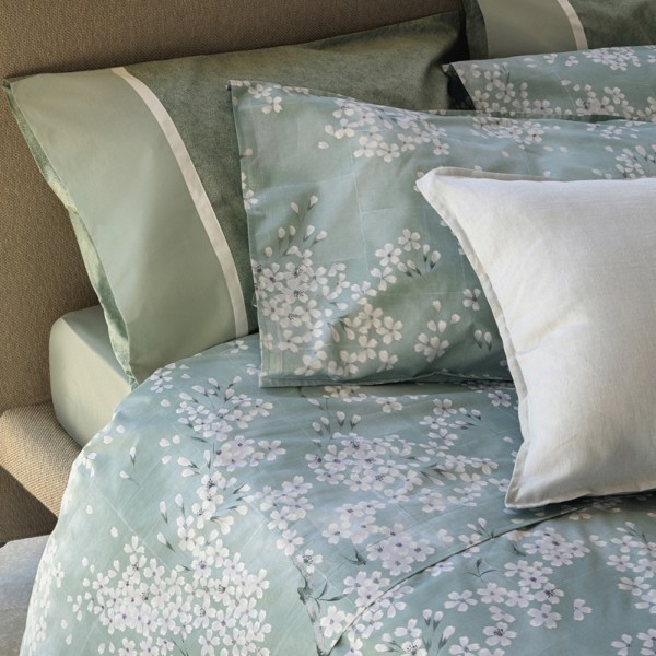 Completo lenzuola matrimoniale Flanella Kimono gray green