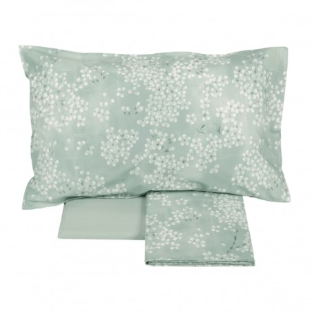 Completo lenzuola matrimoniale Flanella Kimono gray green