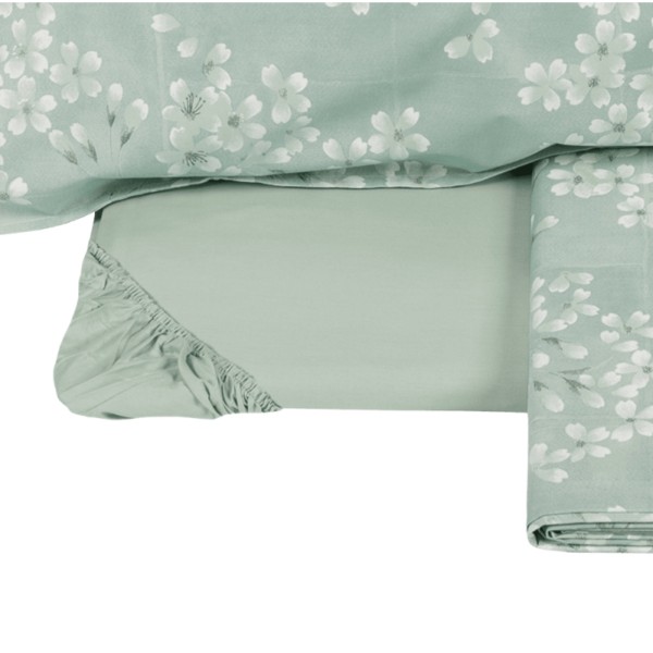 Completo lenzuola matrimoniale Flanella Kimono gray green