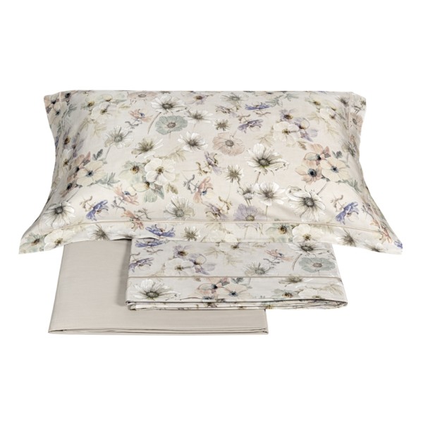 Completo lenzuola matrimoniale Flanella Orticola beige