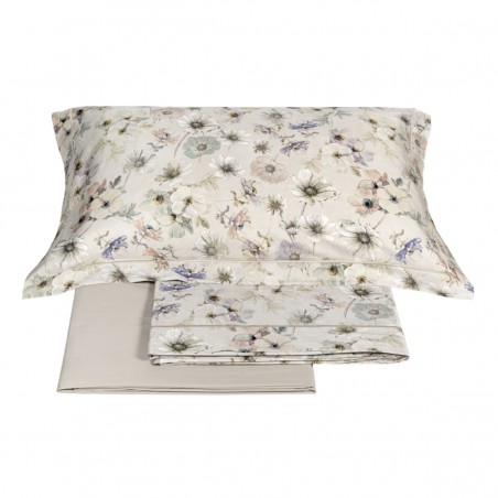 Completo lenzuola matrimoniale Flanella Orticola beige