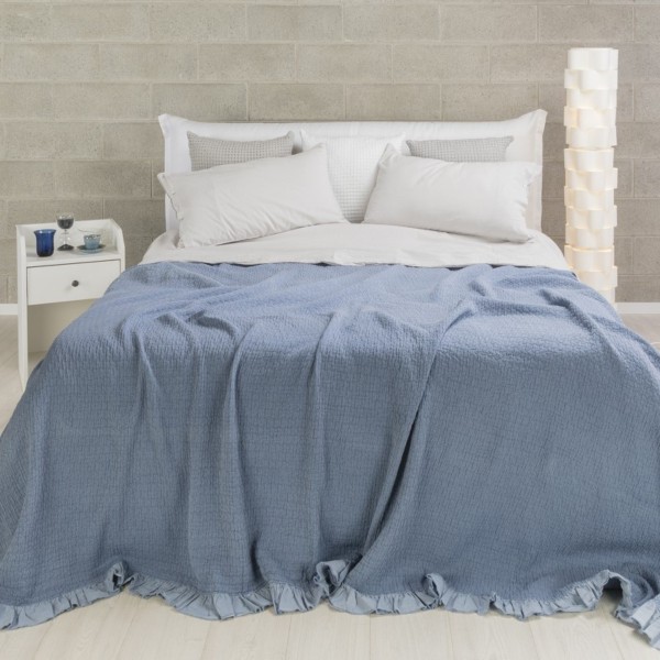 Copriletto 180x260 in stone washed Uno Vigo Blue chiaro