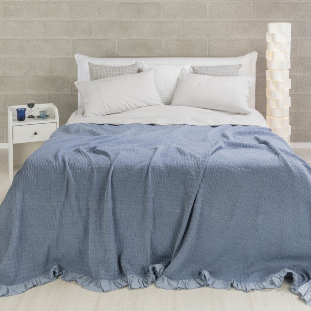 Copriletto 180x260 in stone washed Uno Vigo Blue chiaro