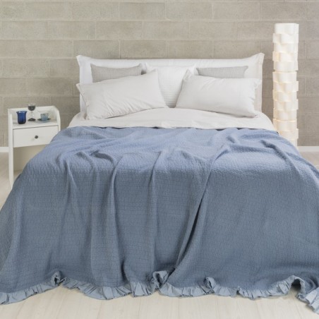 Copriletto 180x260 in stone washed Uno Vigo Blue chiaro