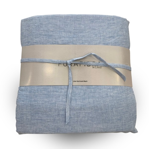 Completo lenzuola matrimoniale in lino Uno Jenny Chambray blu