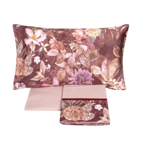 Completo lenzuola Matrimoniale Fazzini protea burgundy-malva
