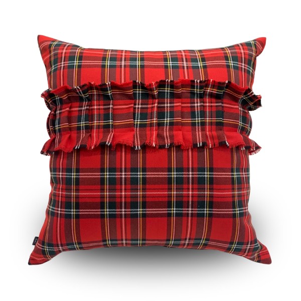 cuscino tartan con frangia cm 48x48 scozzese rosso